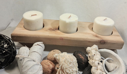 CEDAR HOLDER W/ VOTIVES
